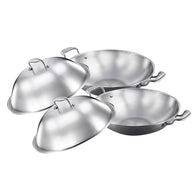 SOGA 2X 3-Ply 38cm Stainless Steel Double Handle Wok Frying Fry Pan Skillet with Lid