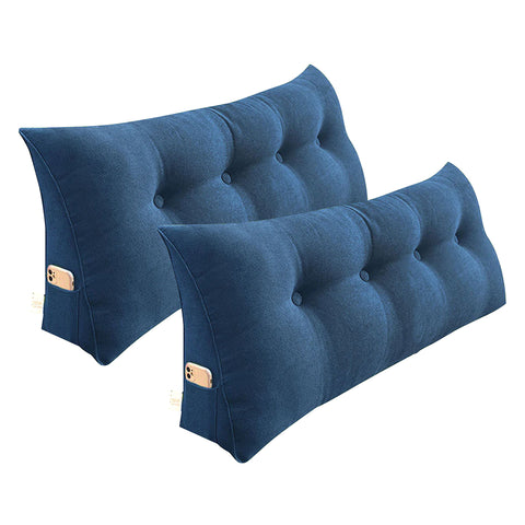 SOGA 2X 120cm Blue Triangular Wedge Bed Pillow Headboard Backrest Bedside Tatami Cushion Home Decor