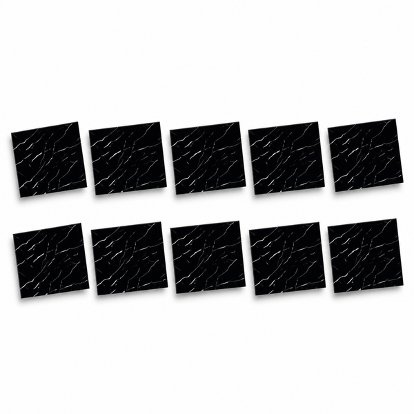 SOGA Peel & Stick Floor and Wall Tiles 60 x 60cm 10 Pack Black Faux Marble
