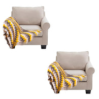 SOGA 170cm Yellow Zigzag Striped Throw Blanket Acrylic Wave Knitted Fringed Woven Cover Couch Bed Sofa Home Decor