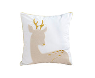 SOGA 45cm Whimsical Beige Reindeer Applique Gold Accent Throw Pillow