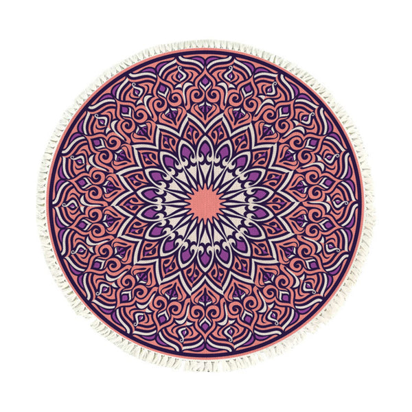 SOGA 90cm Purple Mandala Round Carpet for Living Room Bedroom Anti-slip Doormat, Home Decor