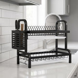 SOGA 2 Tier Steel Black Kitchen Countertop Drying Dish Rack Plate Cutlery Cutting Board Holder Dish Drainer Kitchen Organiser