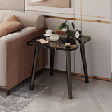 SOGA 40cm Black Stone-Patterned Round Table – Compact Modern Design with Black Metal Legs
