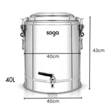 SOGA 2X 40L Stainless Steel Insulated Stock Pot Dispenser Hot & Cold Beverage Container With Tap