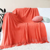 SOGA Orange Acrylic Knitted Throw Blanket Solid Fringed Warm Cozy Woven Cover Couch Bed Sofa Home Decor