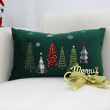 SOGA 2X 30cm Throw Pillow Dark Green Christmas Forest Embroidered Lumbar for Festive Holiday Cushion Home Decor