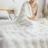 SOGA 160X200cm Throw Blanket  White Double Layer Rabbit Fur Cozy Comfort with Stylish Decor