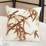 SOGA 45cm Cream Brown Bamboo Leaf Botanical Embroidered Throw Pillow
