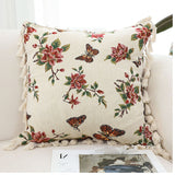 SOGA 2X 45cm Creamy White French Vintage Butterfly Loves Flowers Tassel Throw Pillow