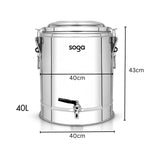 SOGA 40L Stainless Steel Insulated Stock Pot Dispenser Hot & Cold Beverage Container With Tap