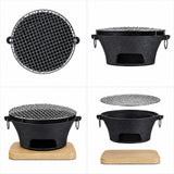 SOGA 2X Medium Cast Iron Round Stove Charcoal Table Net Grill Japanese Style BBQ Picnic Camping with Wooden Board