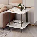 SOGA 2X 70cm White Stone-Patterned Round Tables – Modern Design with Black Metal Legs