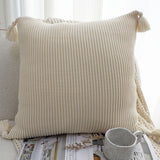 SOGA 2X 45cm Yellowish-Brown Wabi-Sabi Thickened Cotton Tassel Square  Throw Pillow