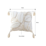 SOGA 45cm Wabi-sabi Cream Flower Cover & Beige Velvet Leaf Ring Square Throw Pillow