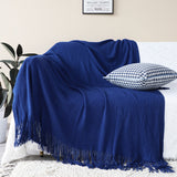 SOGA Royal Blue Acrylic Knitted Throw Blanket Solid Fringed Warm Cozy Woven Cover Couch Bed Sofa Home Decor