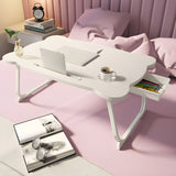 SOGA 2X White Portable Bed Table Adjustable Folding Mini Desk With Mini Drawer and Cup-Holder Home Decor