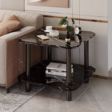 SOGA 2X 70cm Black Stone-Patterned Round Side Tables – Modern Design with Black Metal Legs