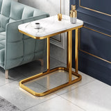 SOGA 30x50cm White Stone-Patterned Square Side Table – Mini Sofa Table with Gold Metal Legs