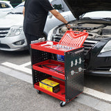 SOGA 3 Tier Tool Storage Cart Portable Service Utility Heavy Duty Mobile Trolley with Hooks Red