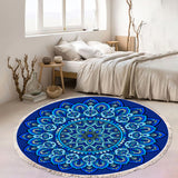 SOGA 90cm Blue Mandala Round Carpet for Living Room Bedroom Anti-slip Doormat, Home Decor