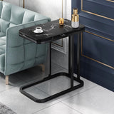 SOGA 30x50cm Black Ceramic Sofa Side Square Mini Table w/ Black Metal Legs