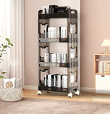 SOGA 38x24x90cm Black 4 Tier Bookshelf & Cosmetic Storage Organizer Trolley Rack