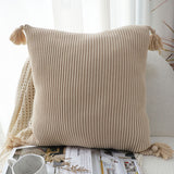 SOGA 45cm Khaki Wabi-Sabi Raised Pillow Cotton Striped Large Tassel Square Pillow Throw Pillow