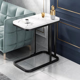 SOGA 2X 30x50x58cm White Ceramic Sofa Side Square Mini Table w/ Black Metal Legs