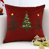 SOGA 2X 45cm Burgundy Red Throw Pillow with Three Embroidered Christmas Trees Festive Holiday Square Cushion Home Decor