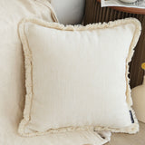 SOGA 2X 45cm Creamy White Home Aesthetic Chenille Texture Tassel Square Throw pillow