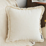 SOGA 2X 45cm Throw Pillow White Chenille Textured with Tassels Stylish Square Cozy Home Decor