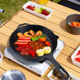 SOGA 30cm Round Cast Iron Frying Pan Skillet Steak Sizzle Platter with Helper Handle