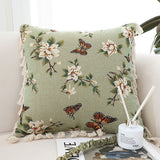 SOGA 2X 45cm Matcha Green French Vintage Butterfly Loves Flowers Tassel Throw pillow