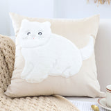 SOGA 2X 45cm Throw Pillow Light Tan Square Cushion with Soft White Cat Design Decorative Home Decor