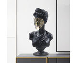 SOGA 40cm Black Resin Bust – Gold Striped Mask Home Sculpture