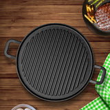 SOGA 30cm Ribbed Cast Iron Frying Pan Skillet Steak Sizzle Platter