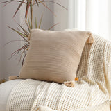 SOGA 2X 45cm Khaki Wabi-Sabi Raised Pillow Cotton Striped Large Tassel Square Pillow Throw Pillow