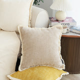 SOGA 45cm Throw Pillow Latte Color Chenille Textured with Tassels Stylish Square Cozy Home Decor