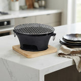 SOGA 2X Medium Cast Iron Round Stove Charcoal Table Net Grill Japanese Style BBQ Picnic Camping with Wooden Board