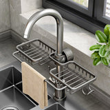 SOGA 2XDark Grey Kitchen Sink Organiser Faucet Soap Sponge Caddy Rack Drainer with Towel Bar Holder