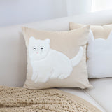 SOGA 2X 45cm Throw Pillow Light Tan Square Cushion with Soft White Cat Design Decorative Home Decor