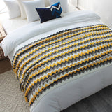 SOGA 220cm Yellow Zigzag Striped Throw Blanket Acrylic Wave Knitted Fringed Woven Cover Couch Bed Sofa Home Decor