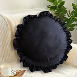 SOGA 2X 45cm Butterfly Black Vintage Lotus Leaf Edge Round Throw Pillow