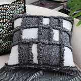 SOGA 50cm Bohemian Gray Fringe Checkerboard Textured Throw Pillow