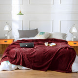 SOGA Burgundy Throw Blanket Warm Cozy Striped Pattern Thin Flannel Coverlet Fleece Bed Sofa Comforter