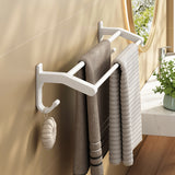 SOGA 52cm White Wall-Mounted Double Pole Towel Holder Bathroom Organiser Rail Hanger with Hooks