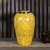 SOGA 30x19cm Yellow with White Mini Floral Medium Ceramic Flower Vase Elegant Living Room Home Decor