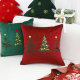 SOGA 2X 45cm Burgundy Red Throw Pillow with Three Embroidered Christmas Trees Festive Holiday Square Cushion Home Decor