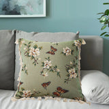 SOGA 2X 45cm Matcha Green French Vintage Butterfly Loves Flowers Tassel Throw pillow